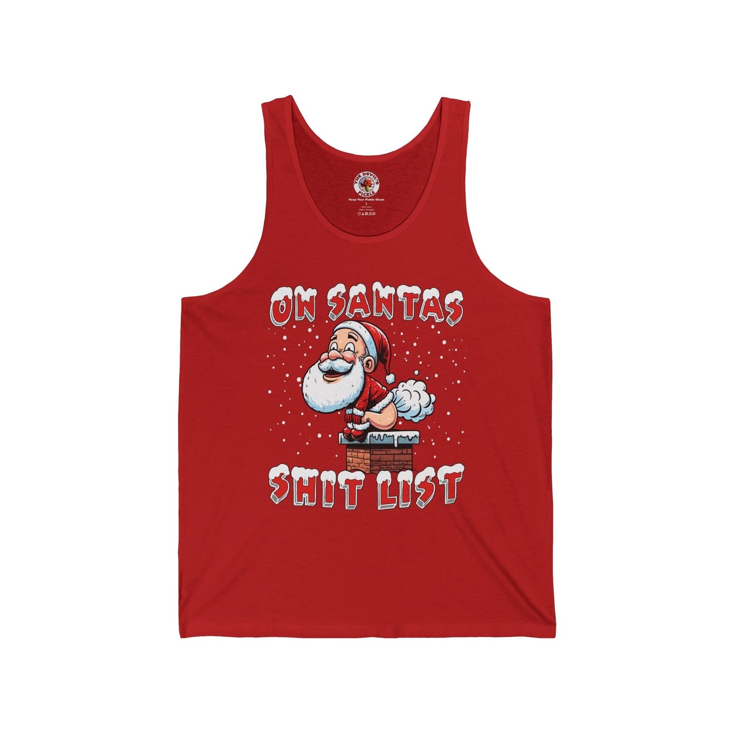On Santa's Shit List Tank Top The Devil's Pickle