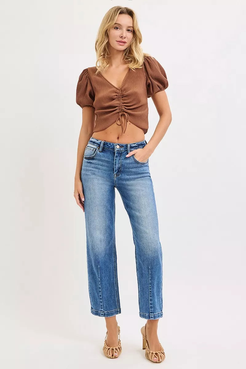 RISEN High Rise Crop Boyfriend Tapered Jeans West2East Surf