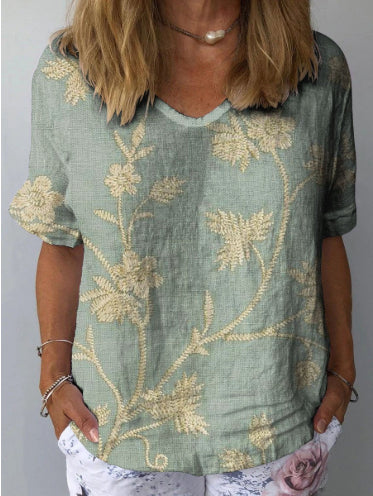 Artistic Retro Digital Print Pullover Top – Women’s Chinese Style FitiqueFit