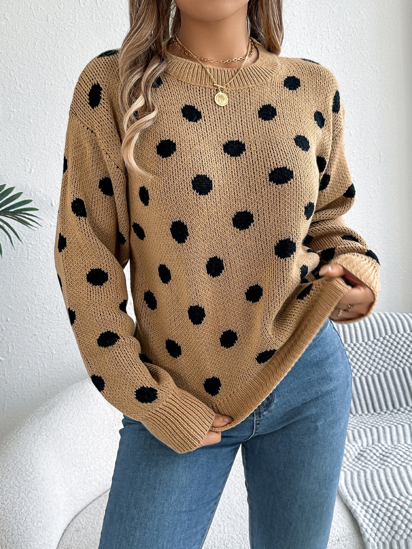 Polka Dot Long-Sleeved Pullover Sweater – Cozy and Stylish Cowgirl Sweater Country in My Heart