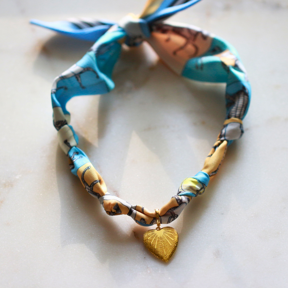 Scarf Necklace ~ Blue Horse Pattern Deep South Originals