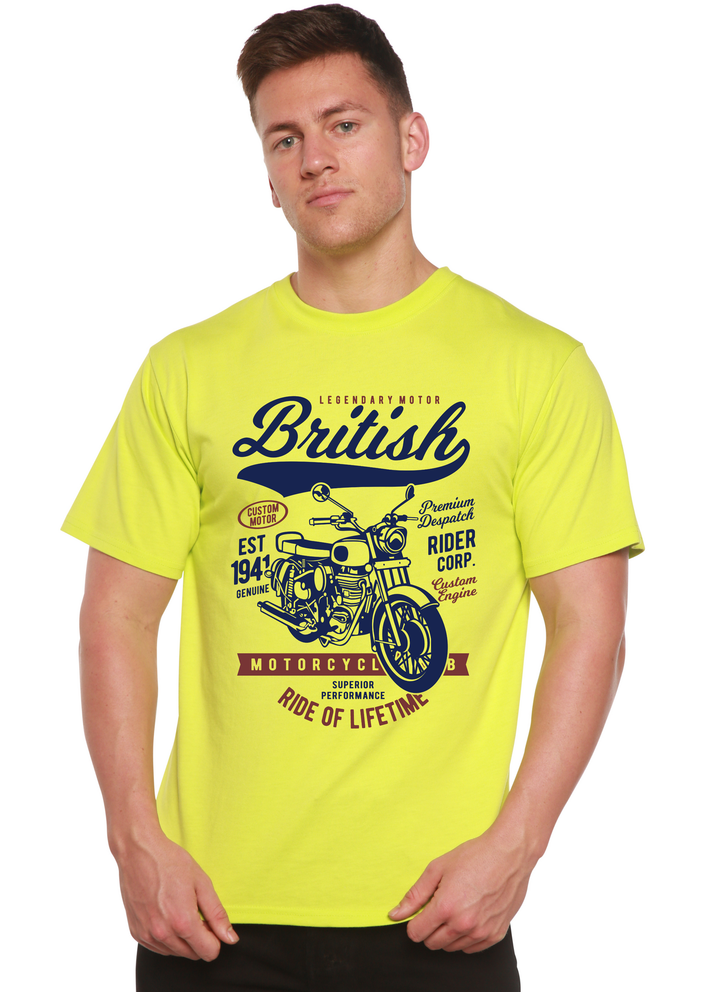 British Motorcycle Men's Bamboo Viscose/Organic Cotton Short Sleeve Graphic T-Shirt Spun Bamboo