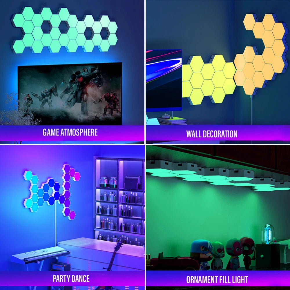 RGB Bluetooth LED Hexagon Light Indoor Wall Lights ViralGalleria.com