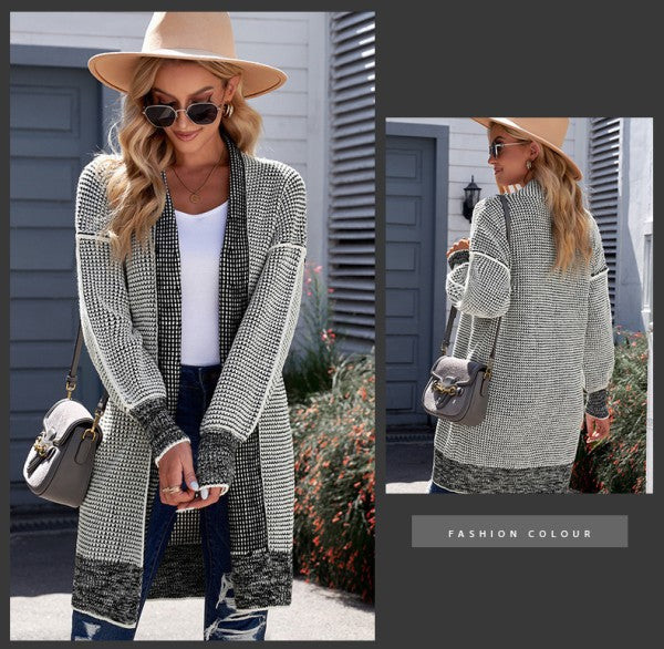 Gray Plaid Knitted Long Open Front Cardigan Shop Style & More | Fresh Looks, Everyday Deals & Free Shipping