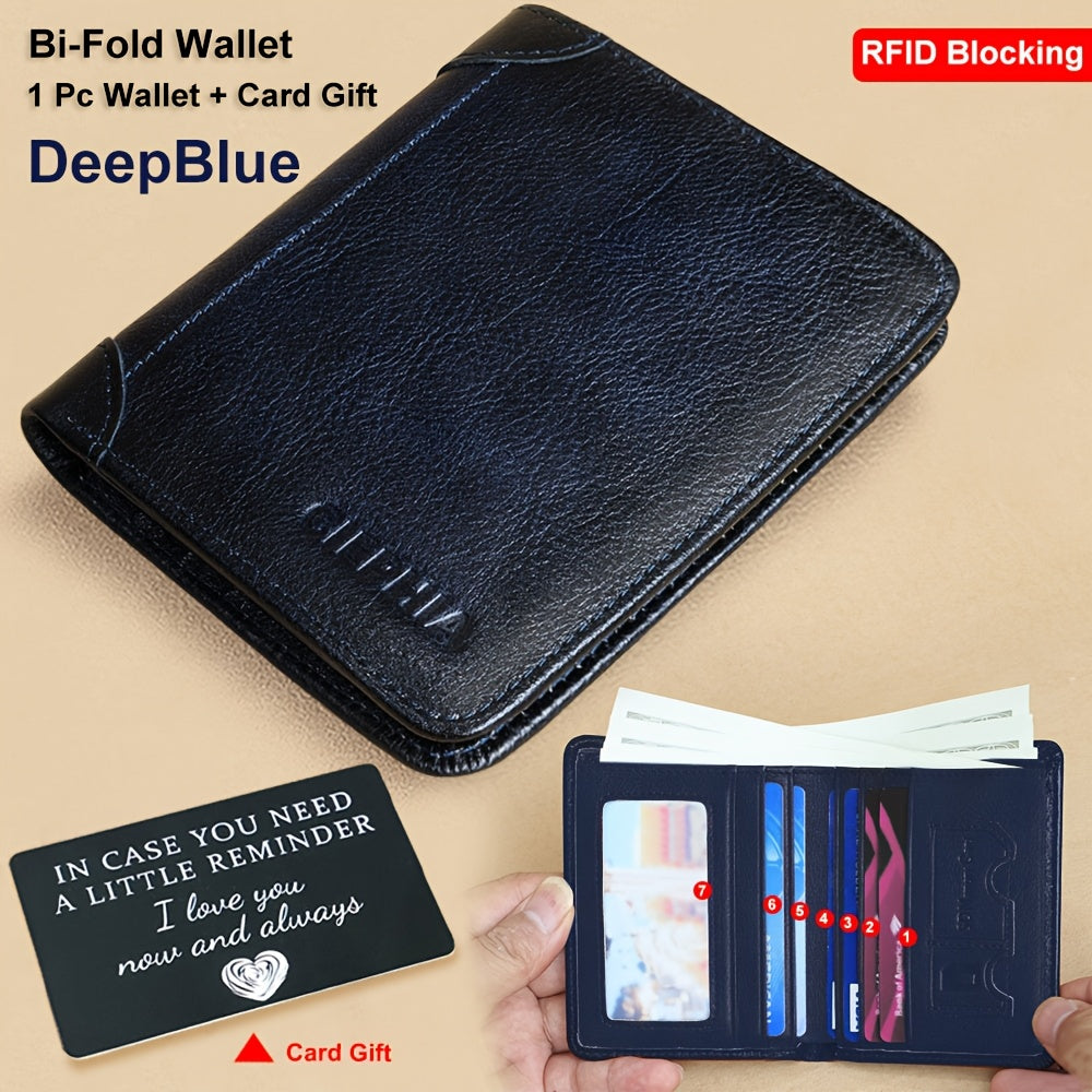 Genuine Leather Men's Wallet/Ultra-Thin Top-Grain Cowhide/Compact Multi-Function ID Credit Card Holder/RFID Blocking/Blessing Card Set/Christmas Valentine's Day Father's Day Gift NovaCart