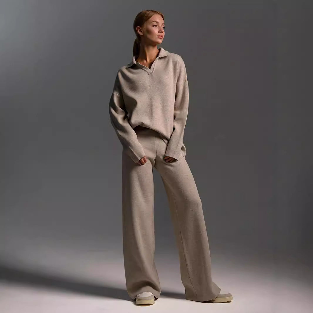 Women’s Fall Winter Two-Piece Set – Loose Collar Sweater Casual Outfit FitiqueFit