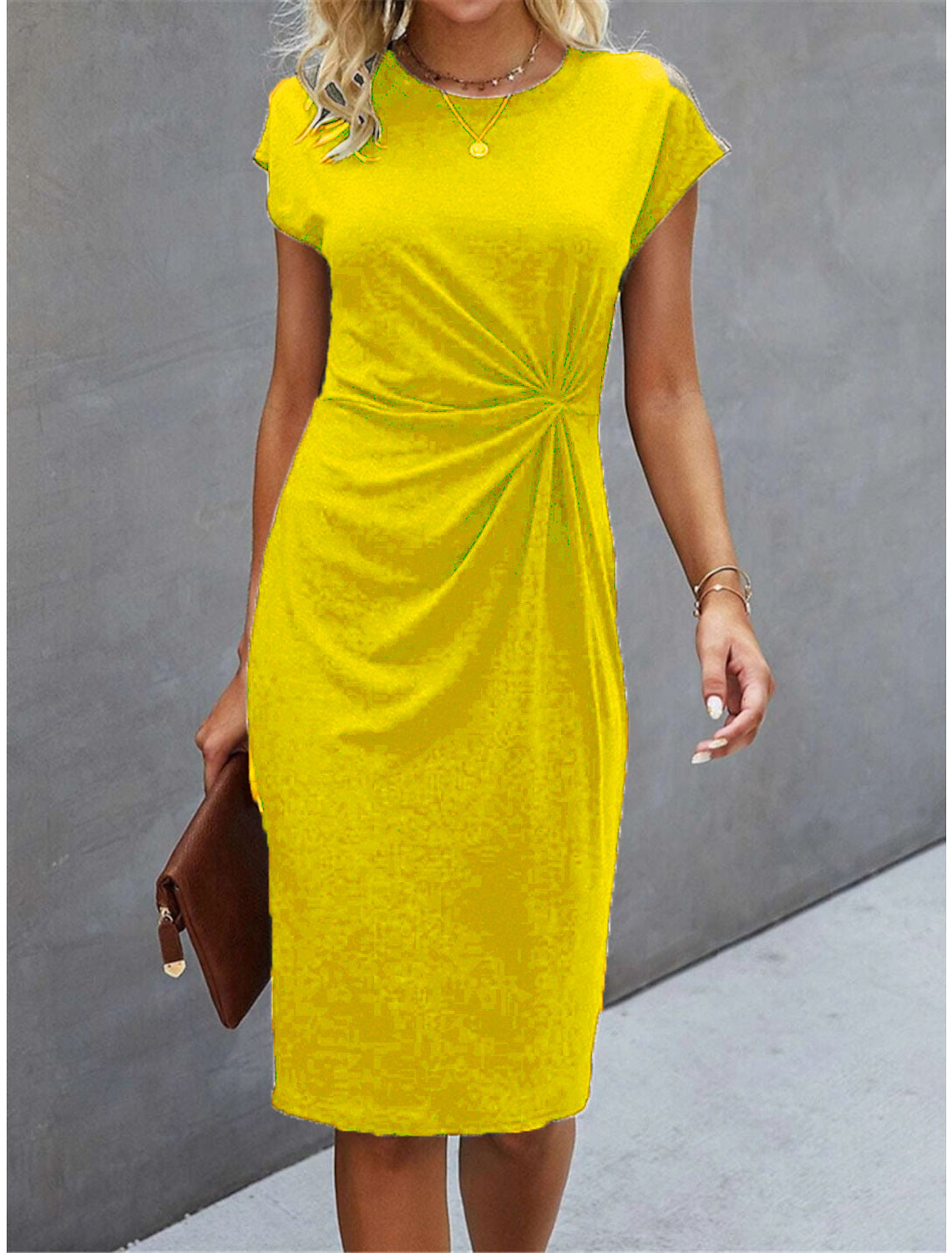 Front Knot Bodycon Midi Dress – Round Neck Sleeveless Tie Dress FitiqueFit