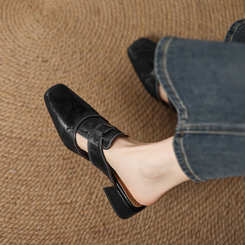 Retro Closed Toe Half Slippers | Women’s Low Heel Summer Sandals FitiqueFit