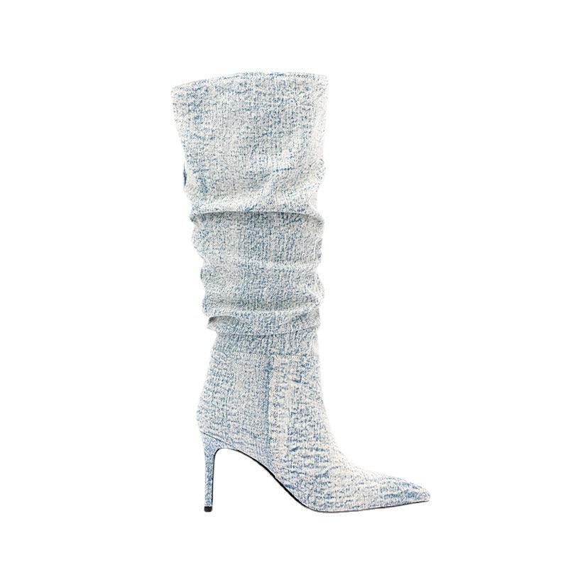 White Denim High Heel Tall Boots Country in My Heart
