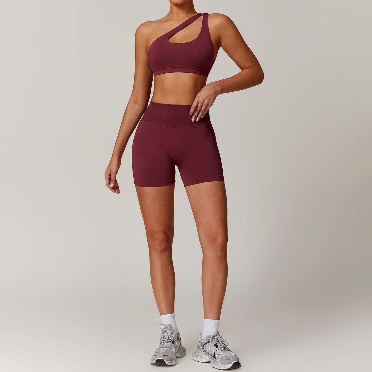 Slant Shoulder Bra + High-Waisted Shorts Yoga Set | Country Girl Fitness Outfit Country in My Heart