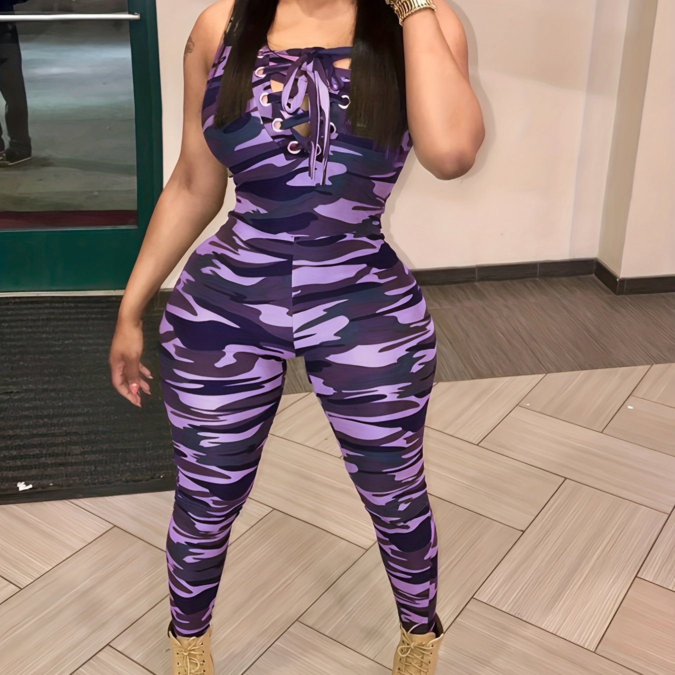 Women Overalls 2023 Spring Bodysuit Camouflage Print Bandage Womens Jumpsuits New Fashion Sexy Leoprard Rompers Pants Sleeveless 1pc Casual Bodysuit NovaCart
