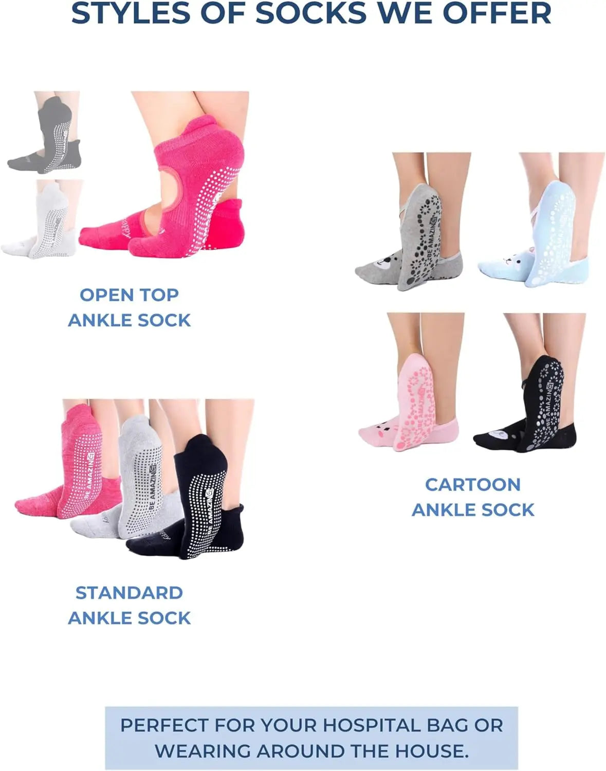 Non-Slip Socks Yoga Barre Pilates Hospital Maternity Sock W/Grips for Women Men