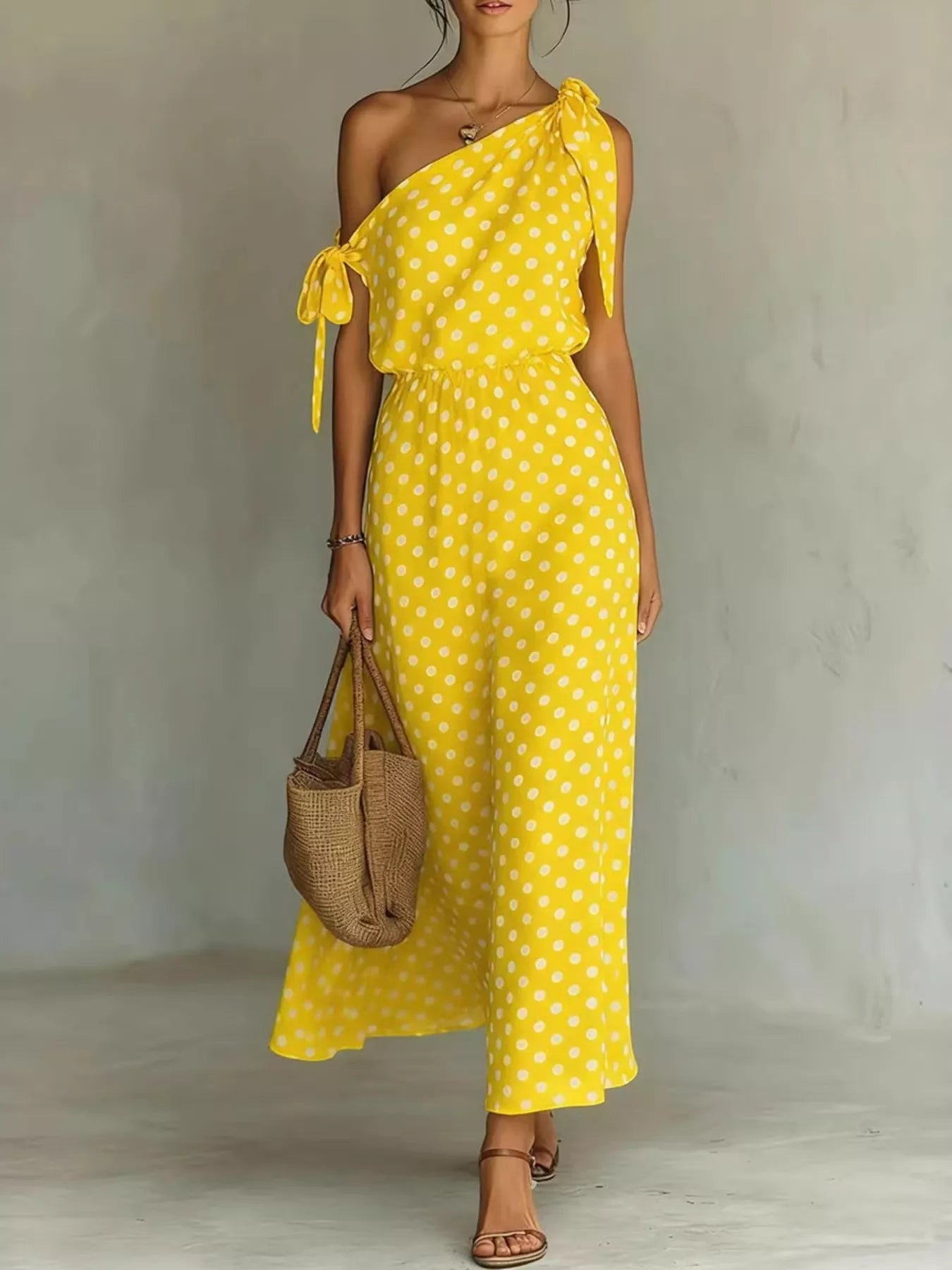 Full Size Polka Dot One-Shoulder Maxi Dress Plus Size New Era Fashion LLc