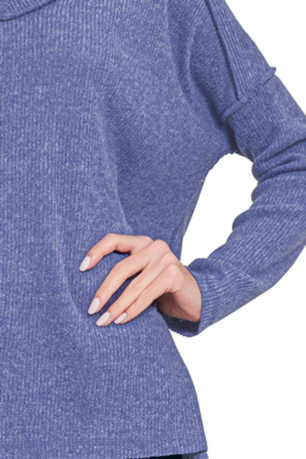 Zenana Full Size Brushed Ribbed Hacci Drop Shoulder V-Neck Sweater Plus Size West2East Surf