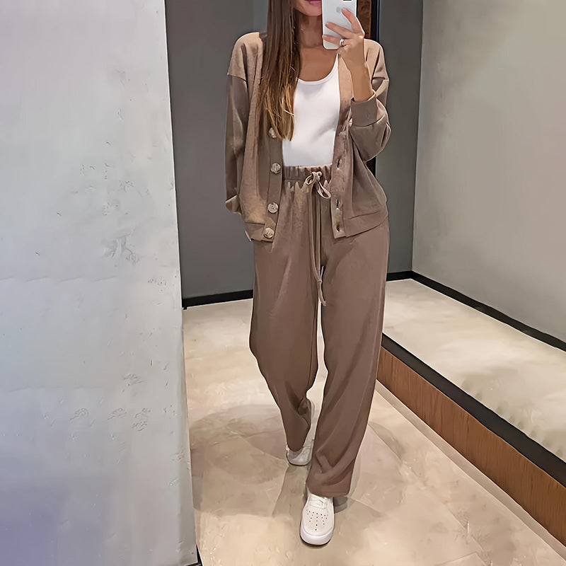 Casual Knit Cardigan With Pocket & Drawstring Lounge Pants FitiqueFit