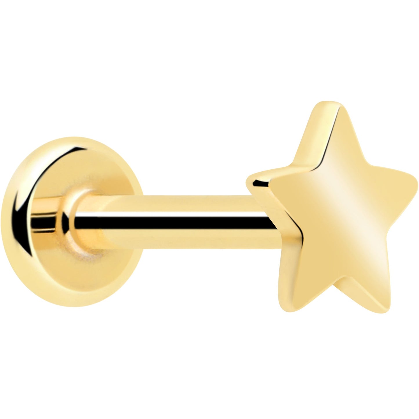 14k Solid Yellow Gold 3mm Star Threadless Push In Flat Back Stud BodyCandy