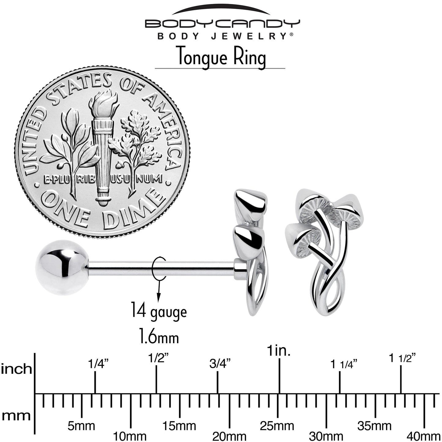 Trippy Mushroom Trio Barbell Tongue Ring BodyCandy