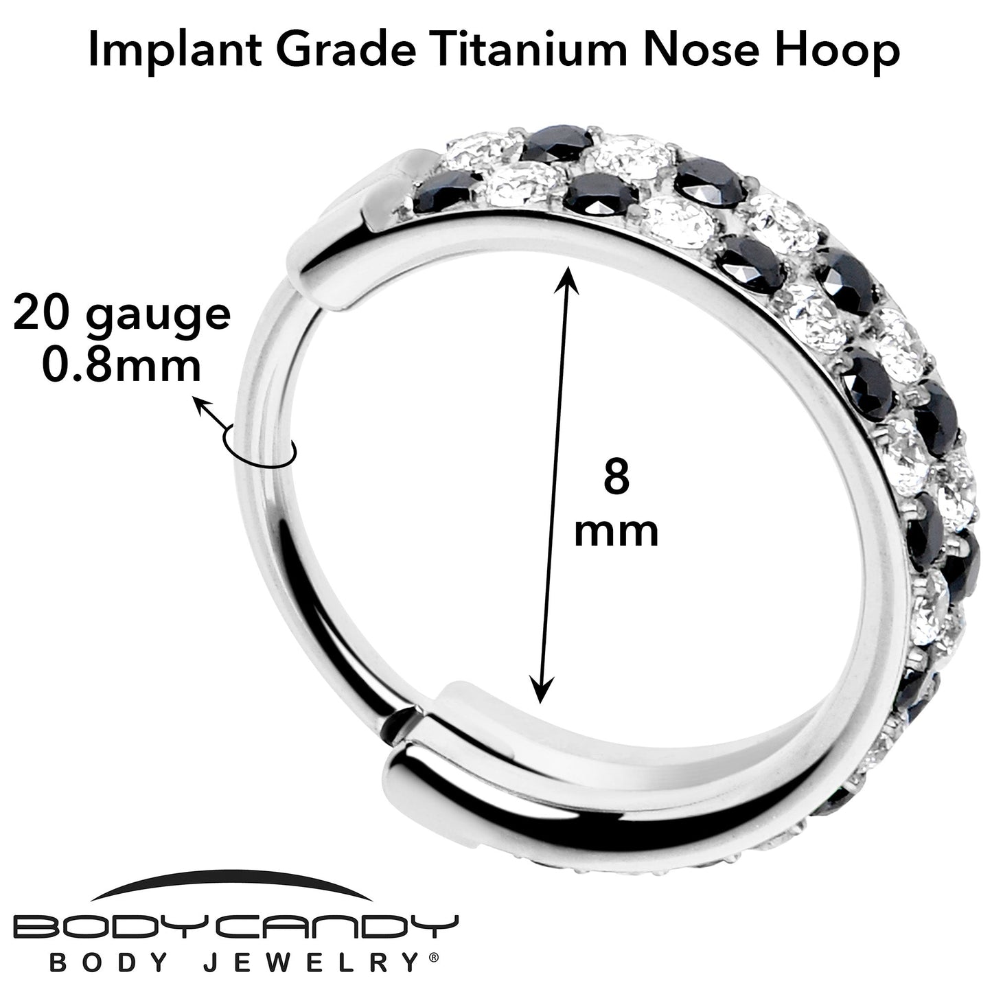 20G CZ Double Row Checkerboard Implant Grade Titanium Nose Hoop BodyCandy