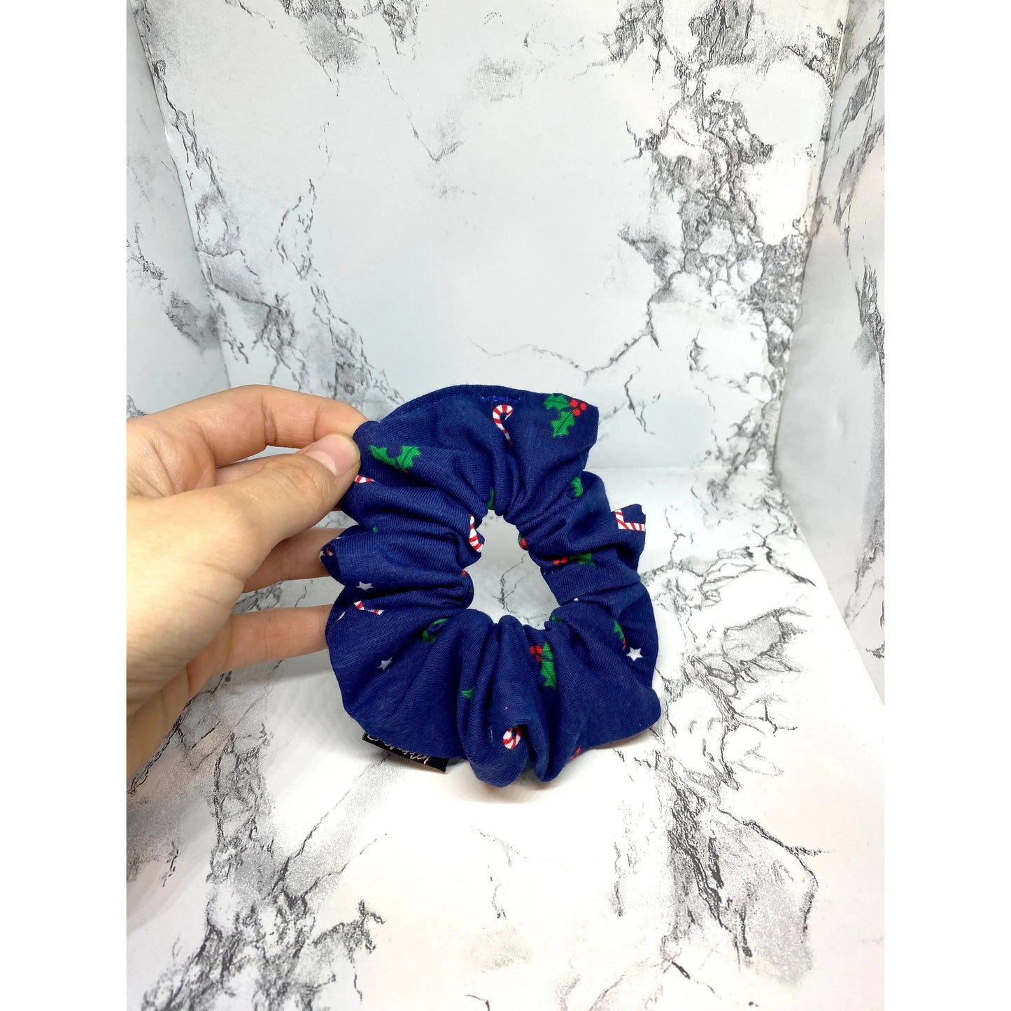 Mini Navy Candy Cane Christmas Scrunchie Enchanted Scrunch