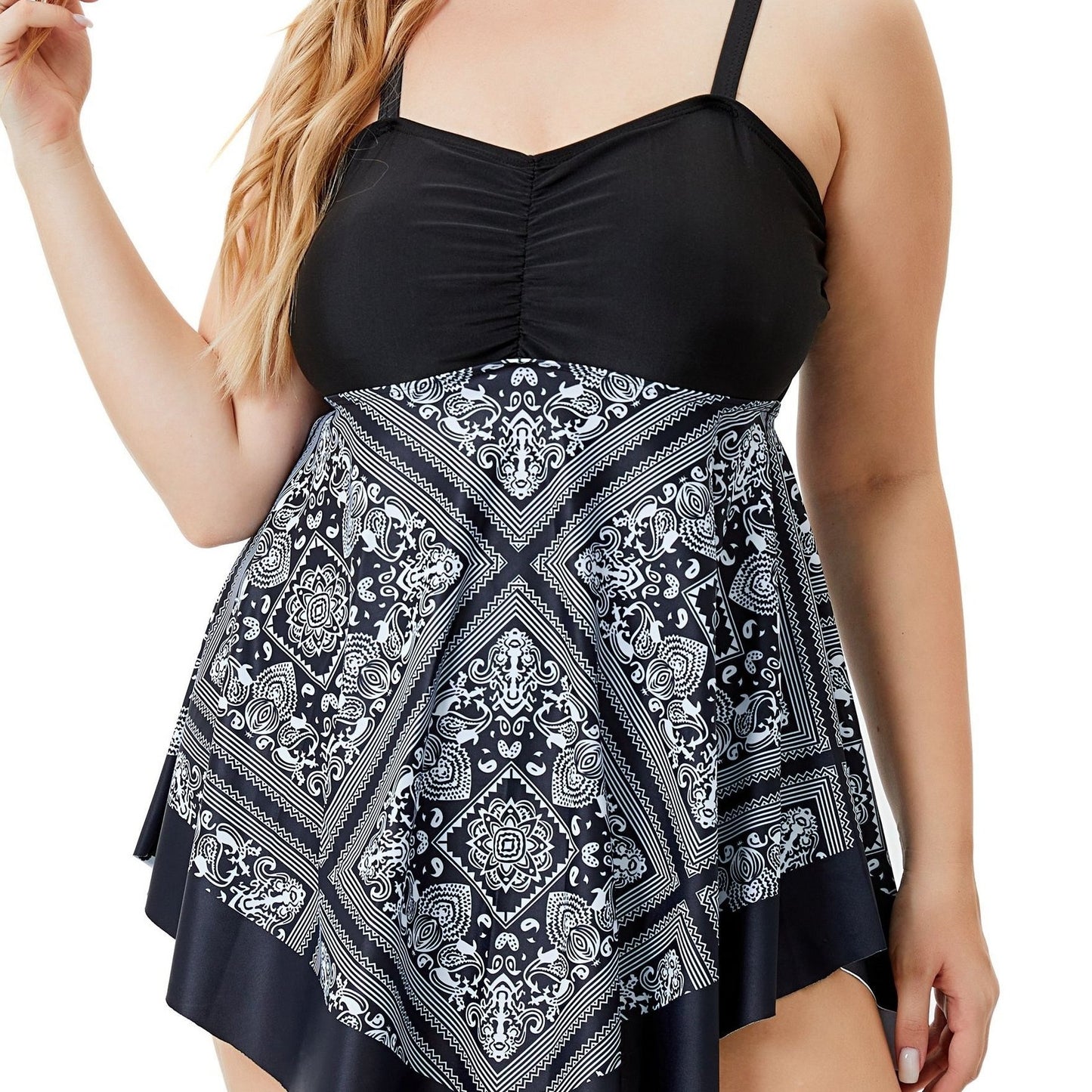 Plus Size Women's Printed Two-Piece Skirt Swimsuit, Sexy Printed Swimwear, Plus Size Style NovaCart