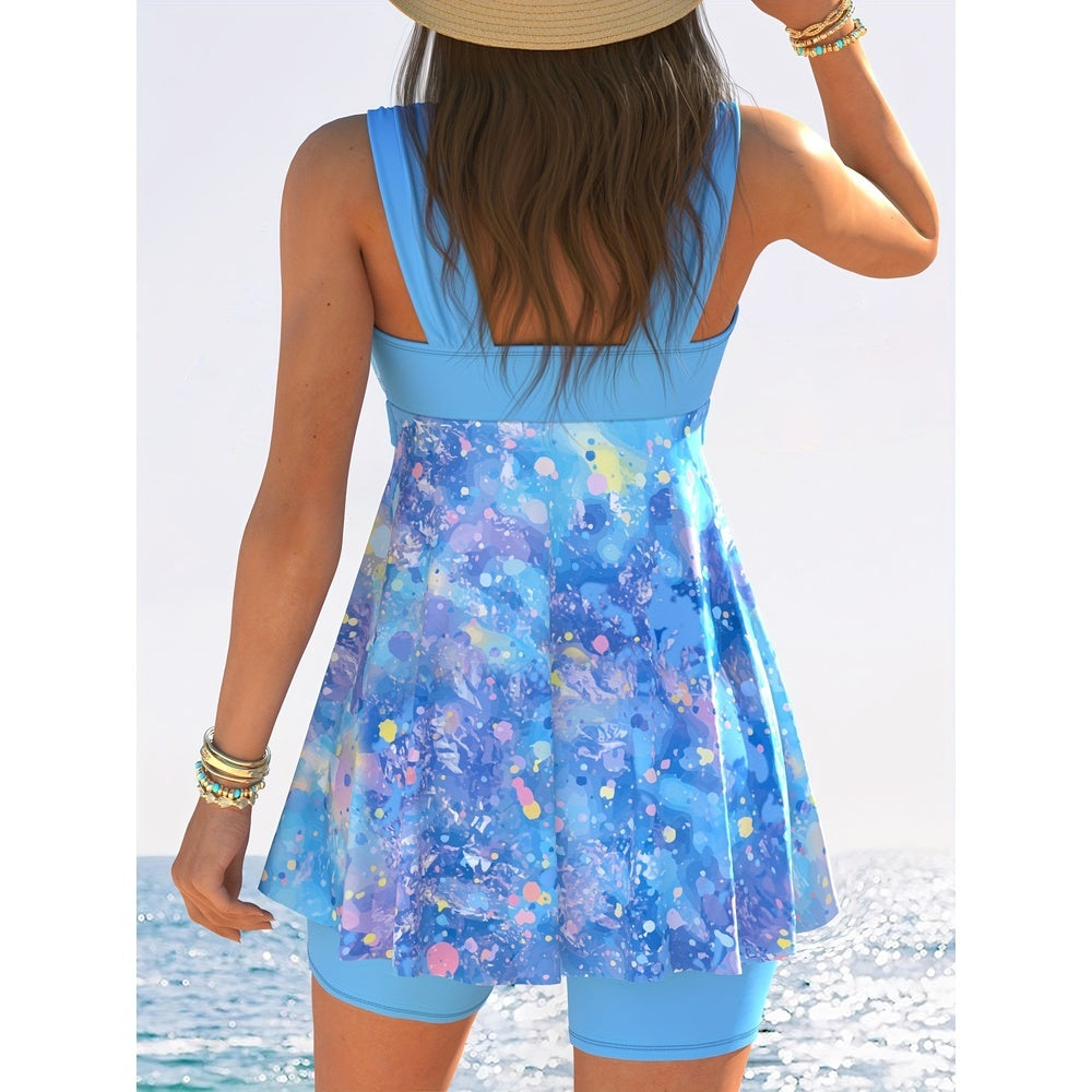 Pastel‑Splash Bow‑Tie Swim Dress FitiqueFit