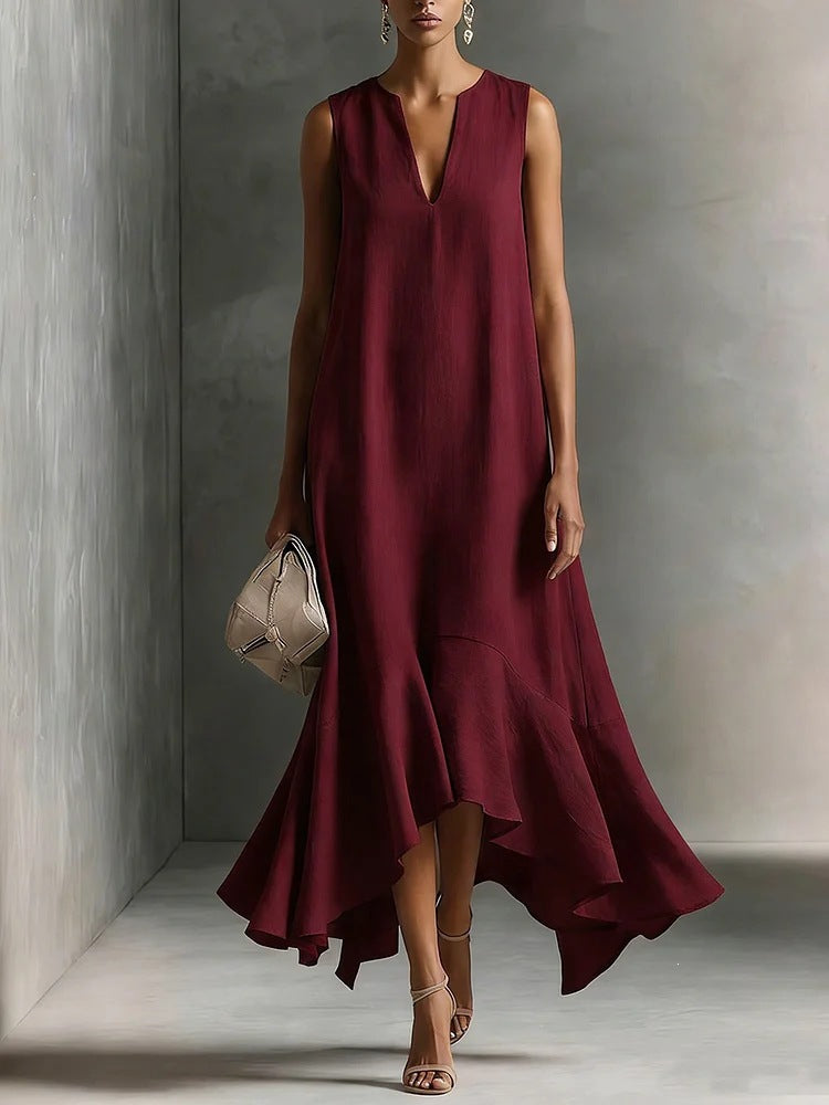 Women's Deep V-Neck Sleeveless Asymmetrical Maxi Dress – Patchwork FitiqueFit