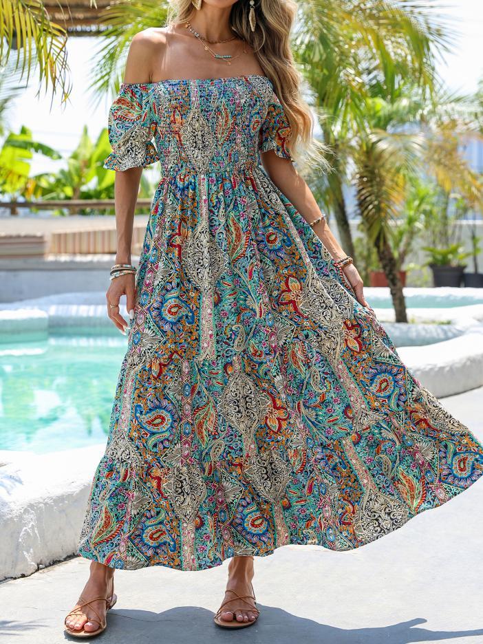 Women’s Paisley One‑Shoulder Maxi Dress FitiqueFit