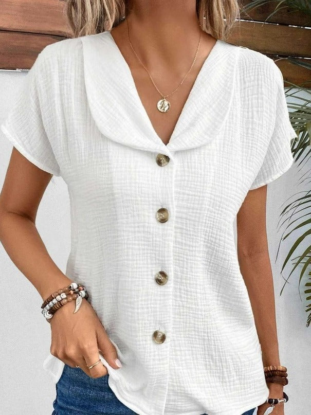 π Women's Summer Solid Color Short-Sleeved Button Cardigan Top FitiqueFit