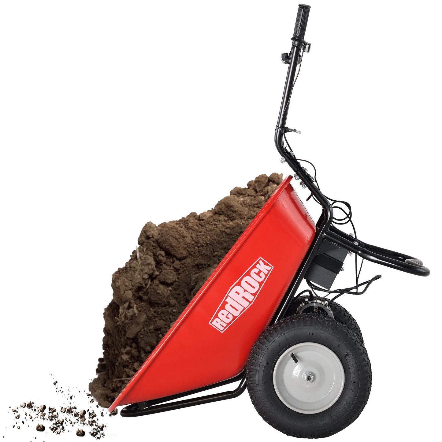 Red Rock Wheelbarrow Utility Cart Electric Powered AGM Battery 330lbs (150kgs) Max Capacity Barrel Dump Material Debris Hauler V.I.P Digital Presence