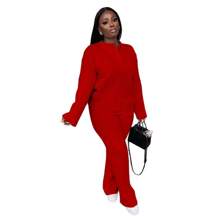 Fashion Casual Knitting Suit Long Sleeve Two-piece Sweater Grayceful LLC
