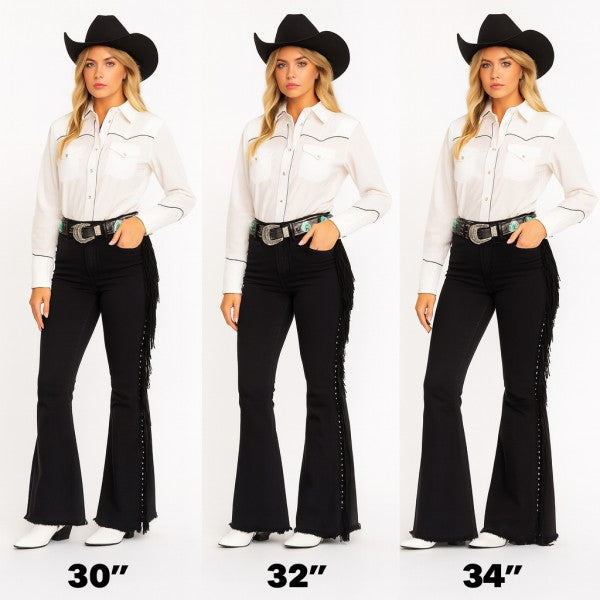 Texas Sun Bell Bottom jean in Black Denim See size chart under “more details” The Fashion Celestial