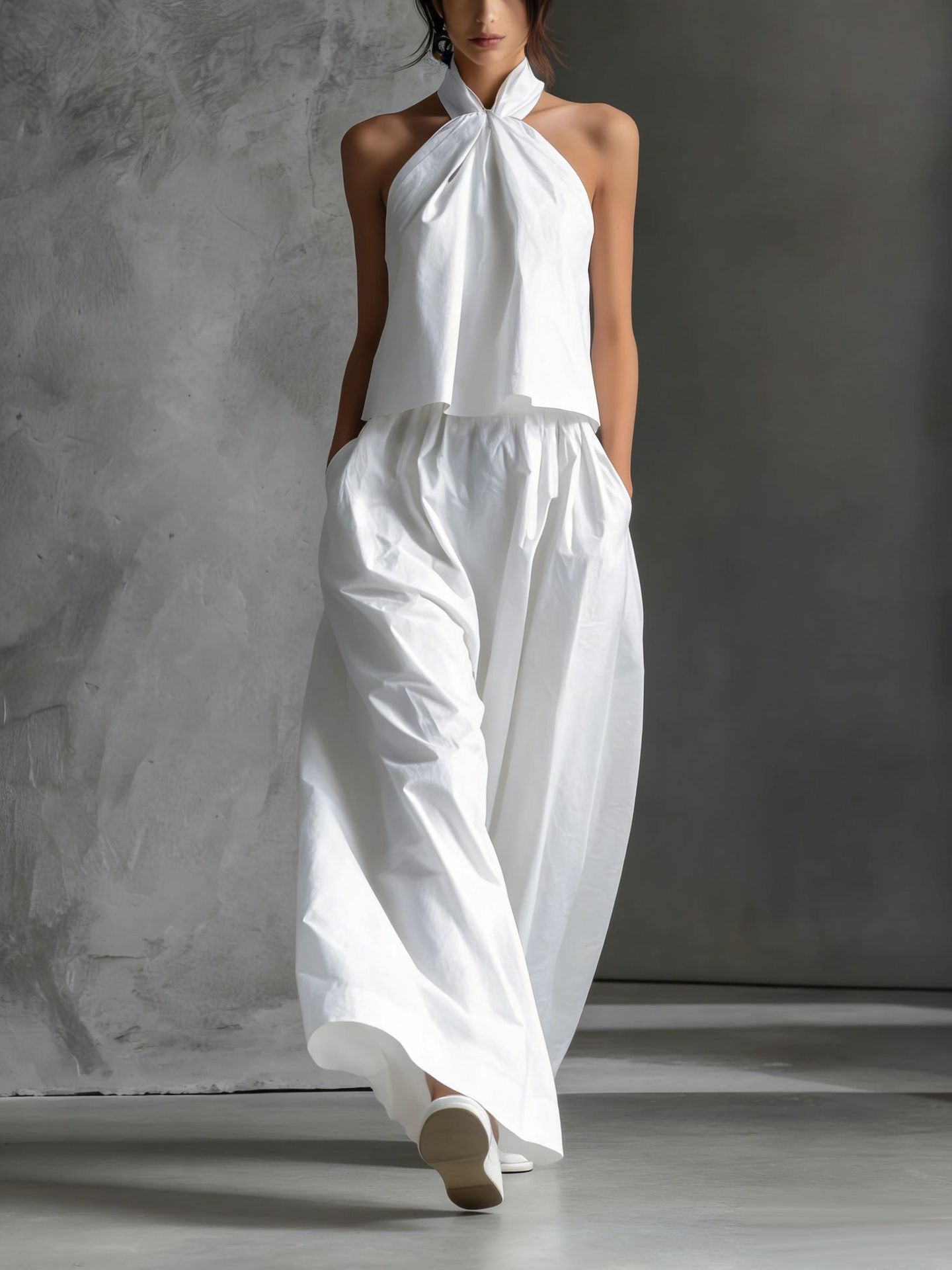 Loose-Fitting Sleeveless Top and Wide-Leg Pants Two-Piece Set. FitiqueFit