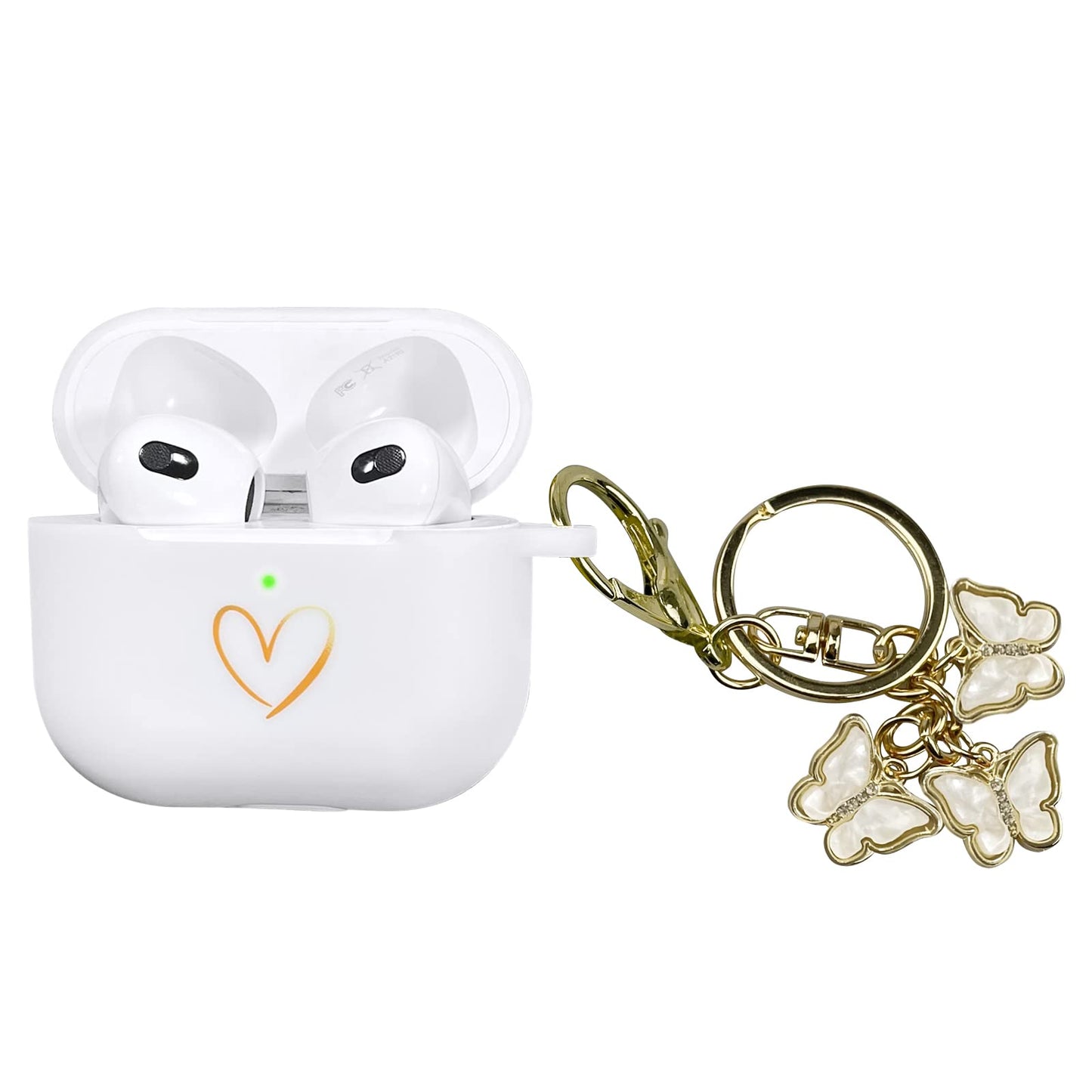 AIIEKZ Compatible with AirPods 3 Case Cover 2021 Soft Silicone Case with Gold Heart Pattern for AirPods 3rd Generation Case with Cute Butterfly Keychain for Girls Women (White) New Era Fashion LLc
