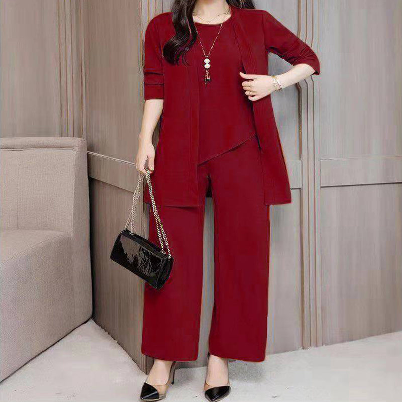 Women's Plus Size 3-Piece Lounge Set – Cardigan, Vest & Wide-Leg Pants FitiqueFit