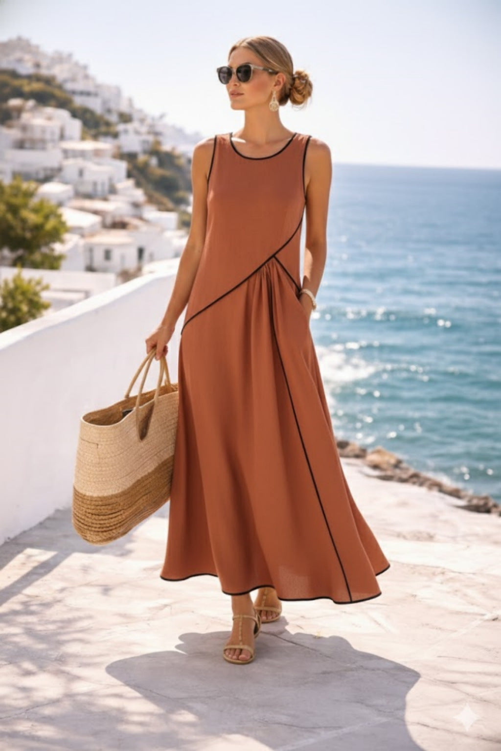 Mediterranean Contrast Color Vacation Dress – 7 Colors, S–3XL FitiqueFit