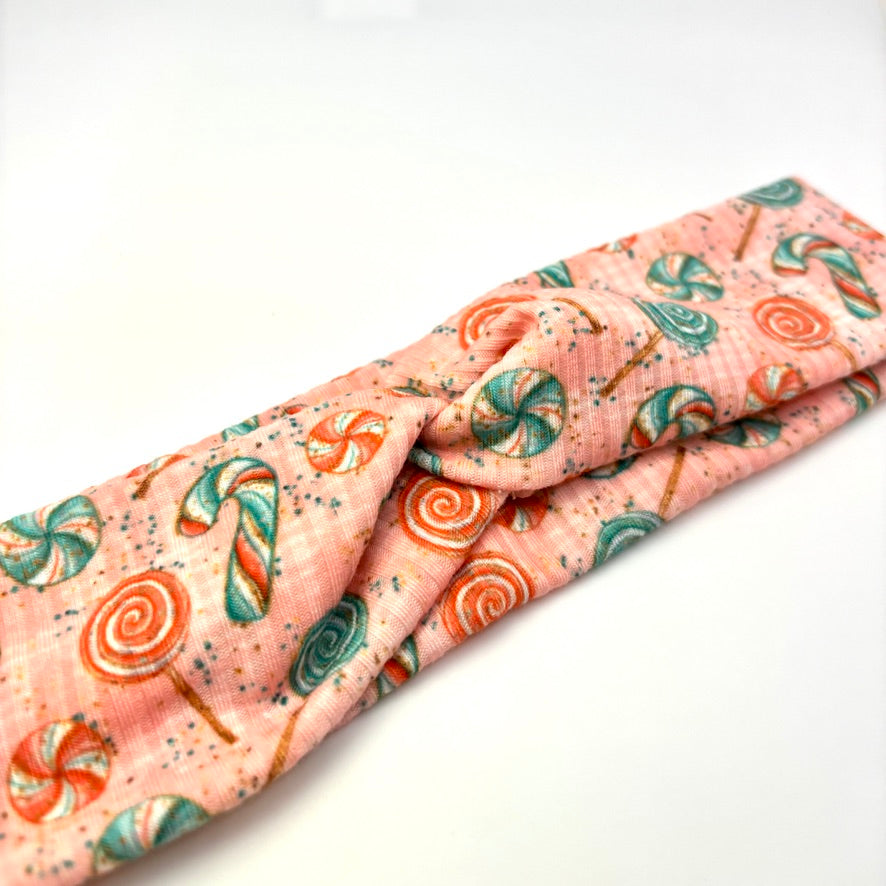Pink Candy Twist Knot Christmas Headband Enchanted Scrunch