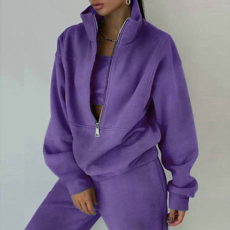 Women's 2-Piece Zip Neck Long Sleeve Sweatshirt & Slim Fit Pants Set FitiqueFit