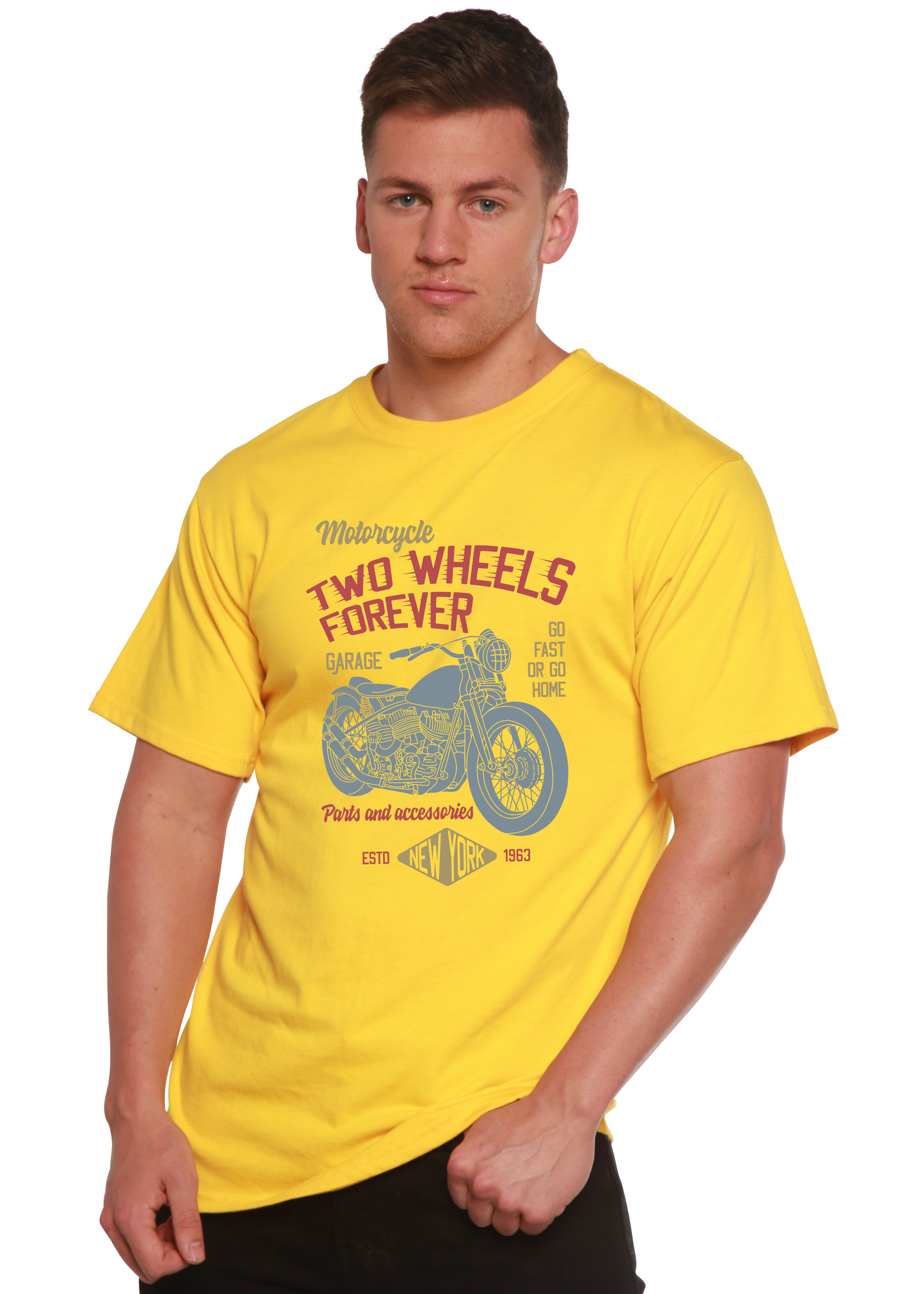 Two Wheels Forever Men's Bamboo Viscose/Organic Cotton Short Sleeve Graphic T-Shirt Spun Bamboo