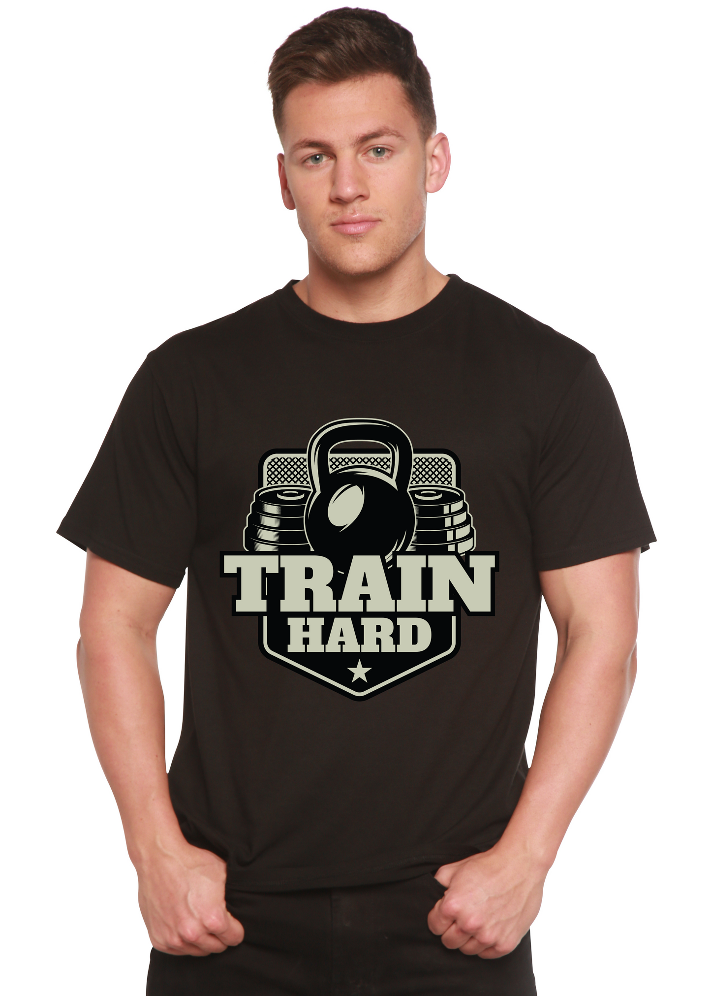 Train Hard Men's Bamboo Viscose/Organic Cotton Short Sleeve Graphic T-Shirt Spun Bamboo