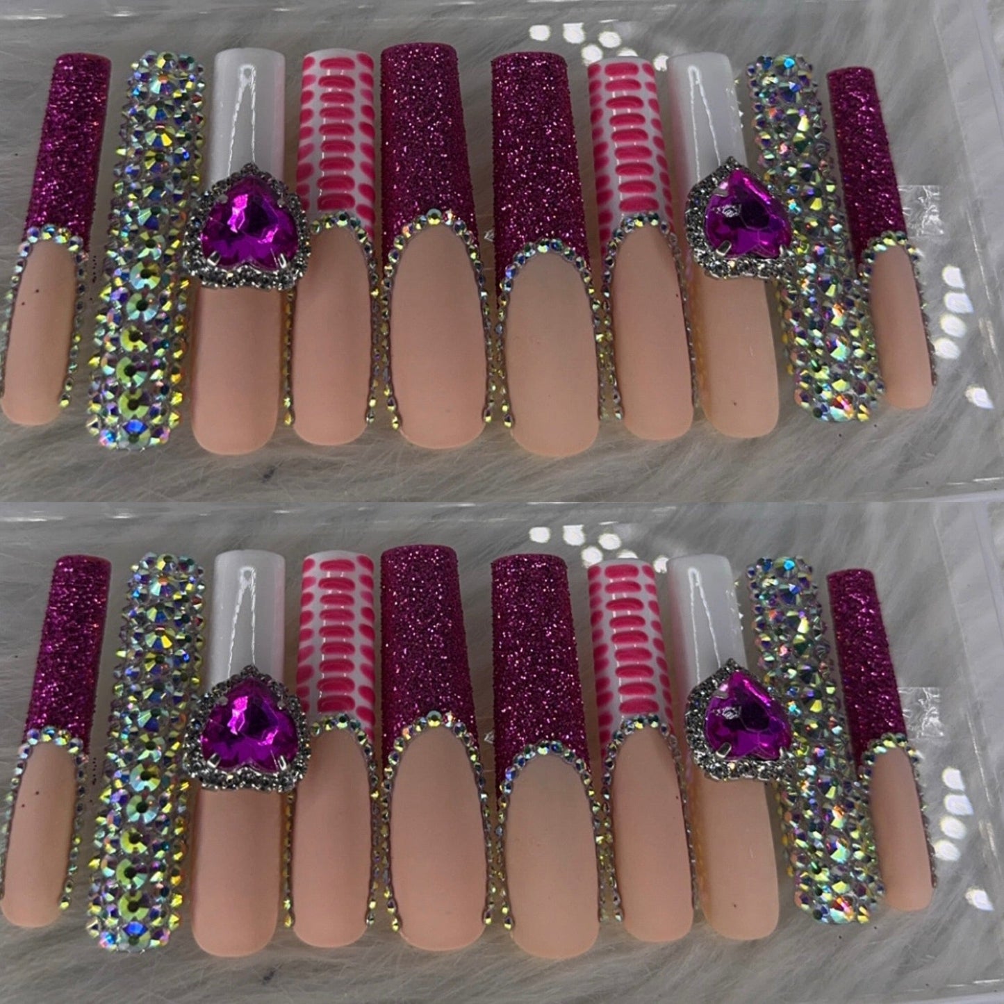 Pink long crystal press on nails HOL stores
