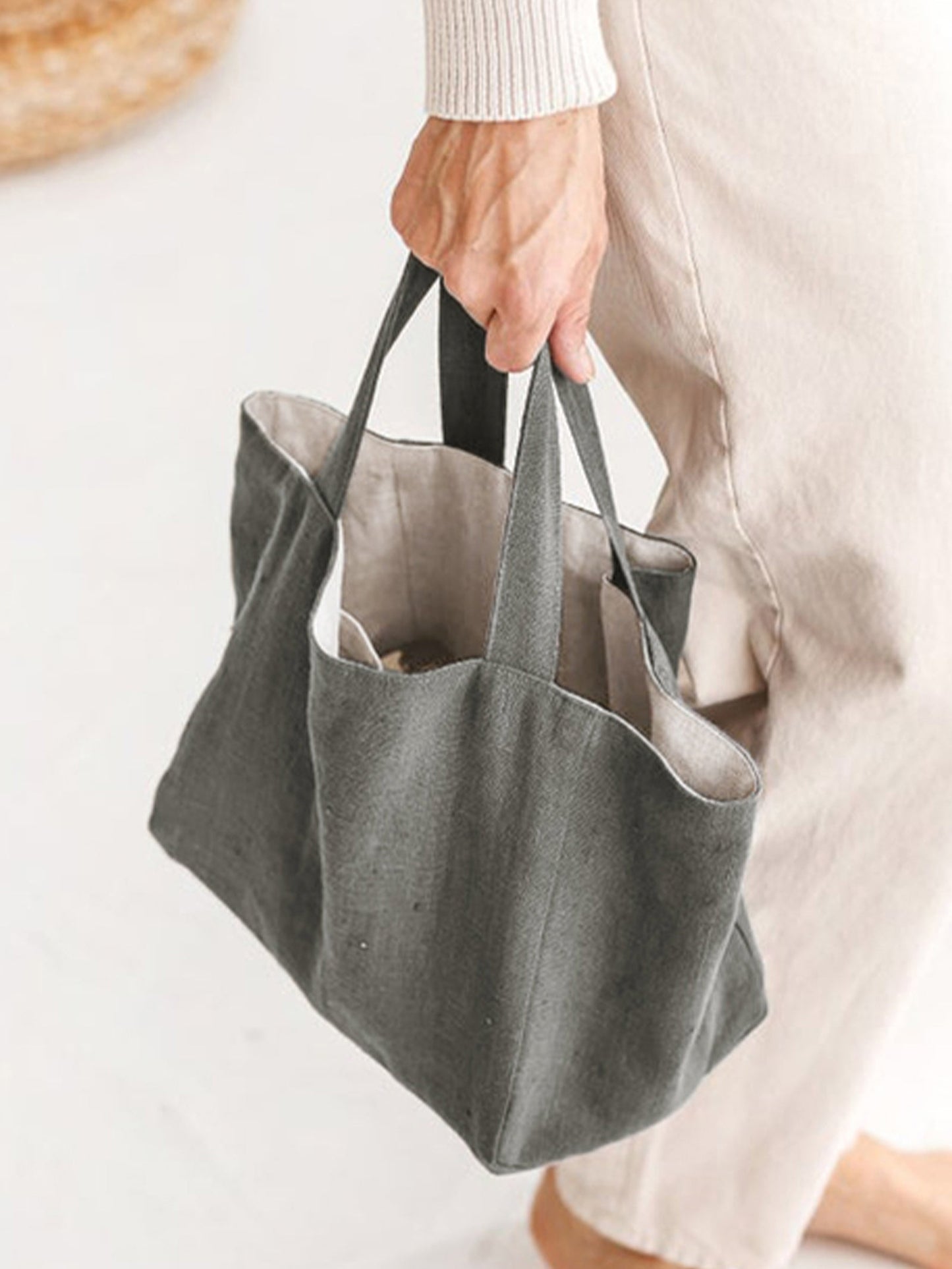 100% Linen Large-Capacity Tote Bag LINTICO