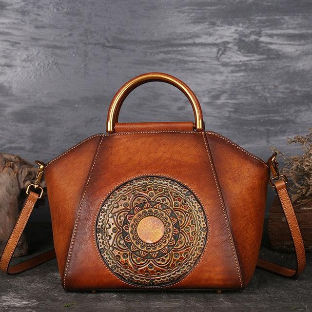 Mandala Embossed Leather Shoulder Bag Country in My Heart