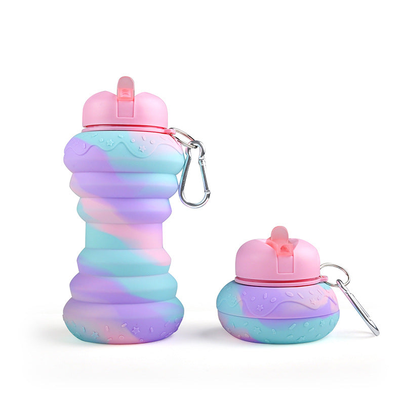 Donut Folding Silicone Bottle Foldable Outdoor Sports Goods Portable Water Bottle for Traveling Water Bottle