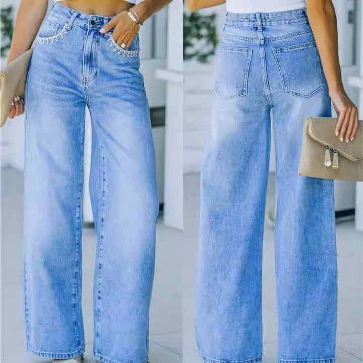 "Ava" Petal Pocket Wide-Leg Denim Jeans Country in My Heart