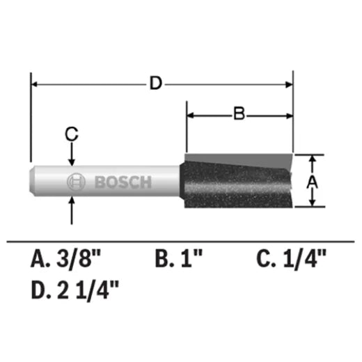 BOSCH 85225MC 3/8 In. x 1 In. Carbide Tipped 2-Flute Straight Bit (Router Bit) VM Hardware