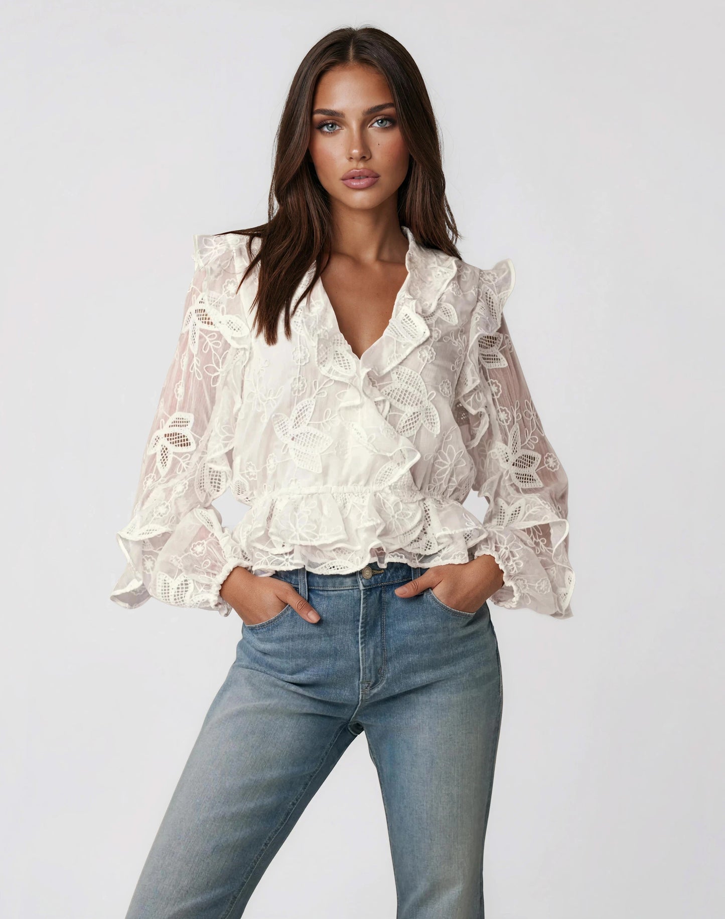 Frill Embroidered Blouse – Orchid White XO, Tina