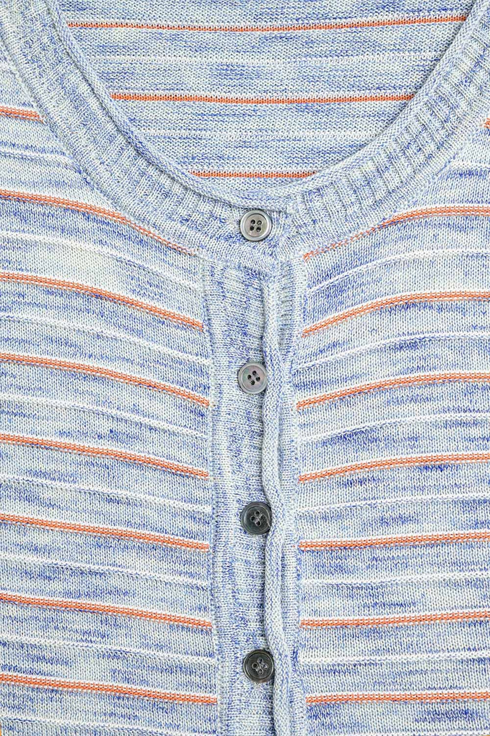 Buttoned Sweater In Blue Featuring Orange Stripes Q2store