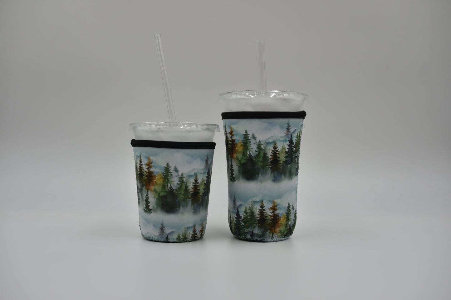 Forest mountain Coffee Sleeve | Reusable Neoprene Iced Coffee Cup Cover 16-24oz Cowboy Print Eco-Friendly Insulator for Grande & Venti Cups BashDesignsCo