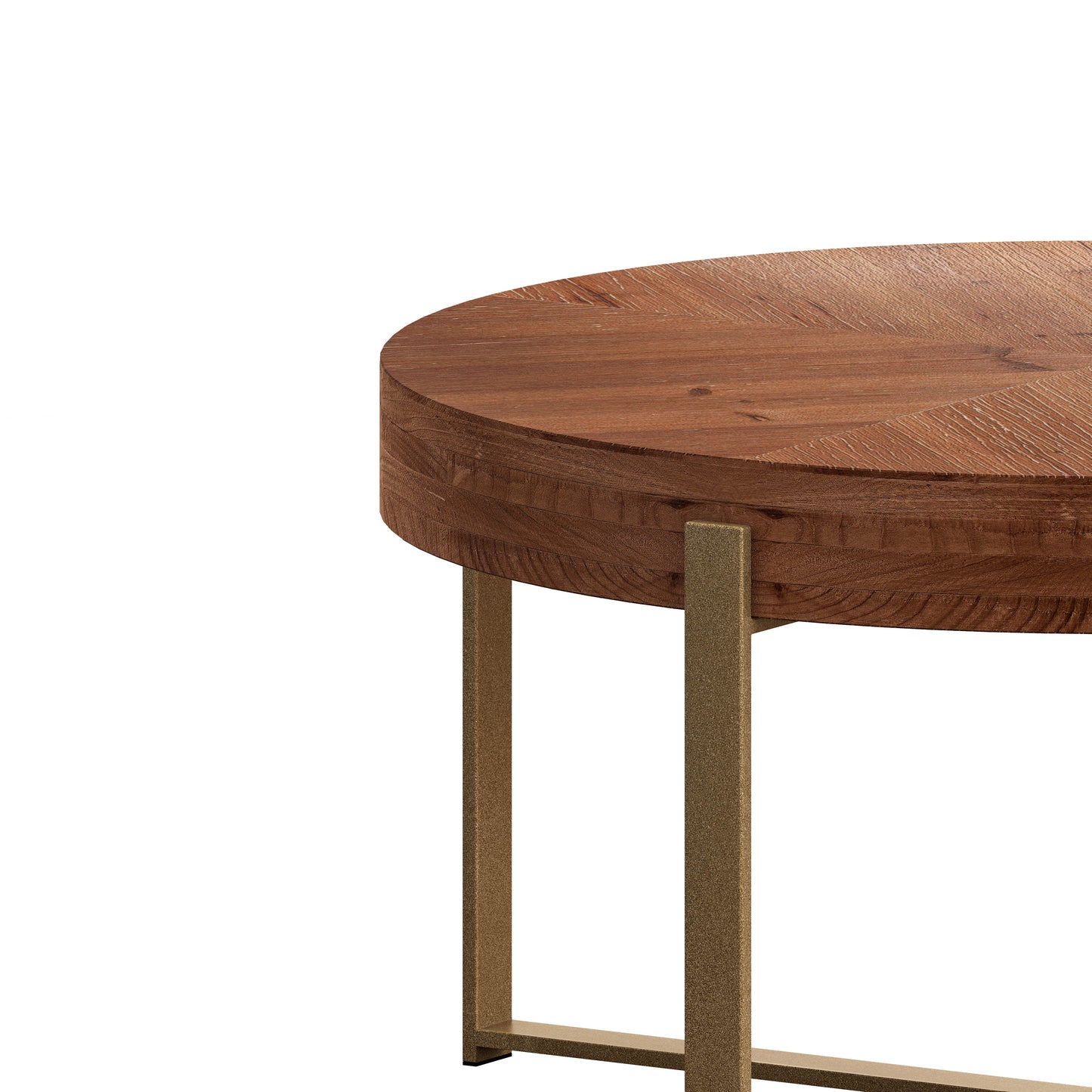 33.86"Modern Retro Splicing Round Coffee Table Fir Wood Table Top with Gold Cross Legs Base(Same SKU:W757126236) V.I.P Digital Presence