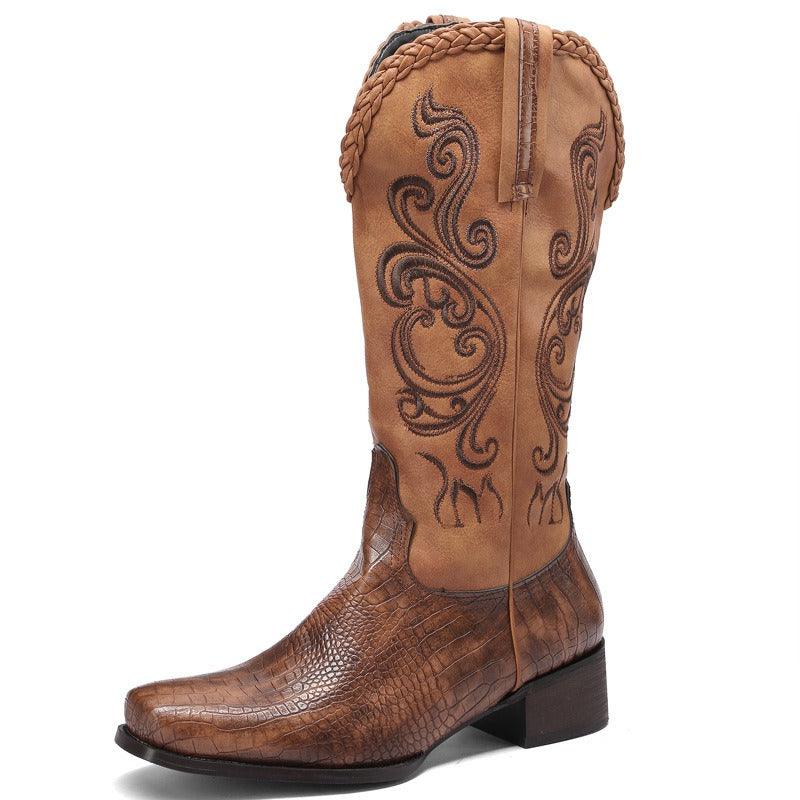 Rustic Western Braided Boots – Retro Cowboy Style with Snakeskin Detailing Country in My Heart
